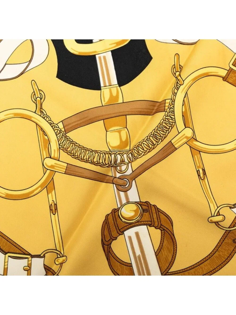 Hermes Carre 90 Eperon D'or Yellow Gold Spurs Scarf Black Silk - Picture 4 of 9